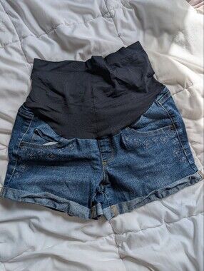 Maternity Denim Shorts with Black Stretch Panel